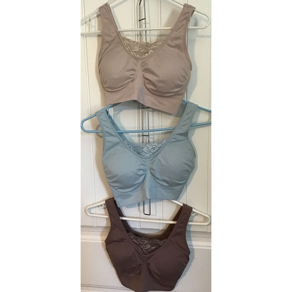 VGC Rhonda Shear Ahh Bra w/Lace Insert & Removable Pads Size Large Lot Of 3